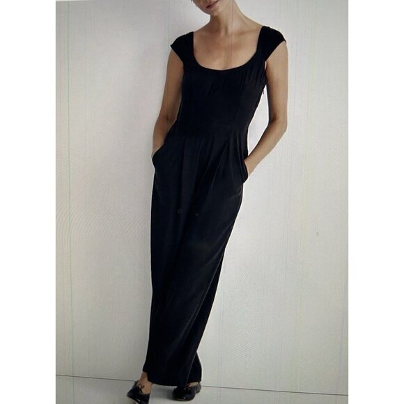 Madewell Grace Cap Sleeve Wide Leg Crop True Black Jumpsuit US Women's Sz 4 - Picture 1 of 16